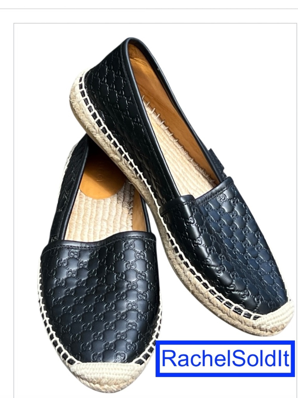 Gucci Microguccissima Signature Espadrilles 37 7 7.5 Calfskin Black Leather Shoe